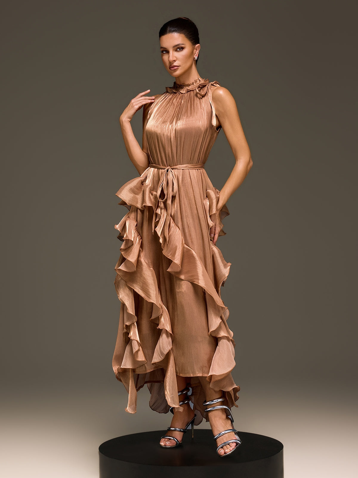 Iverdan Sleeveless Ruffle Maxi Dress