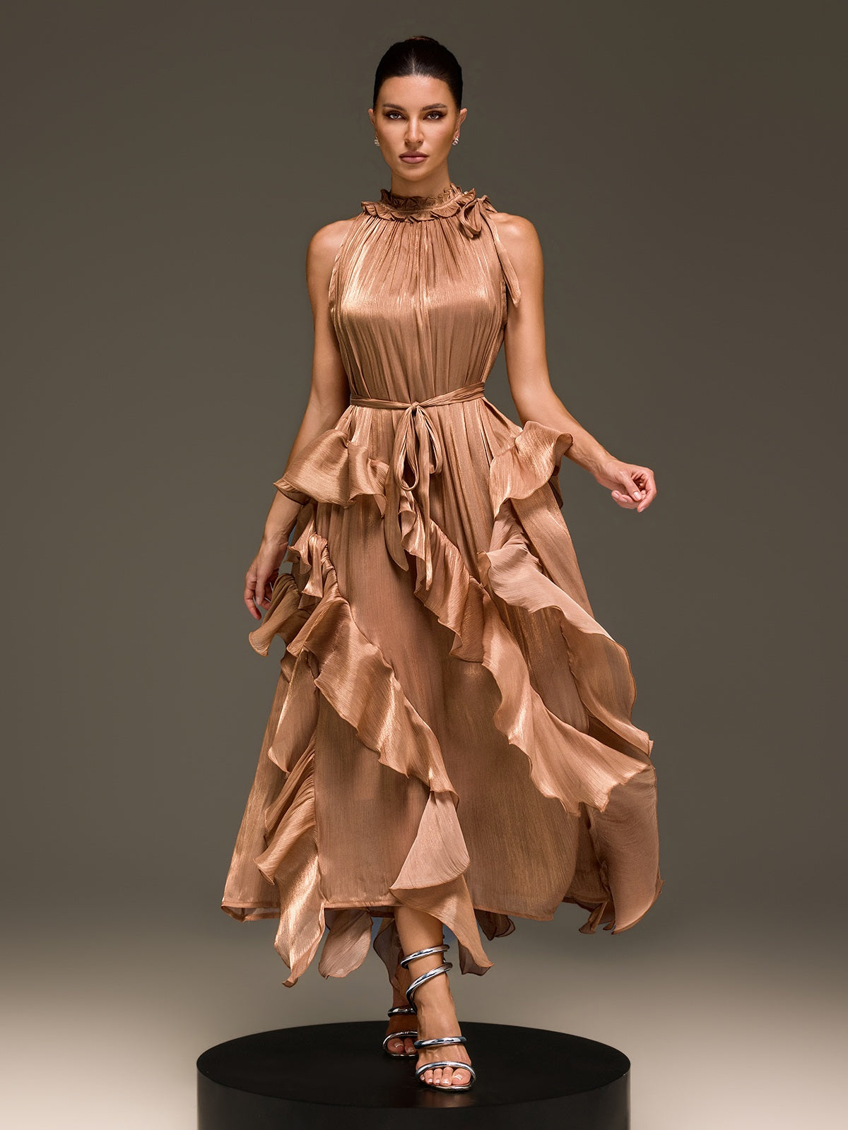 Iverdan Sleeveless Ruffle Maxi Dress