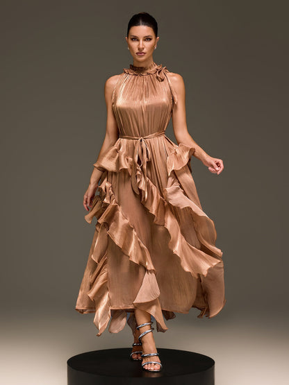 Iverdan Sleeveless Ruffle Maxi Dress