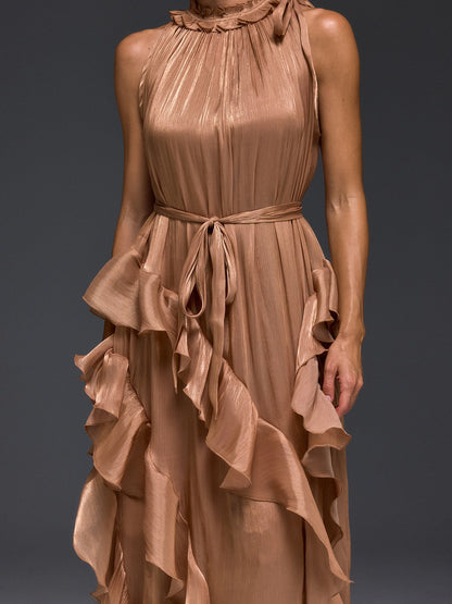 Iverdan Sleeveless Ruffle Maxi Dress