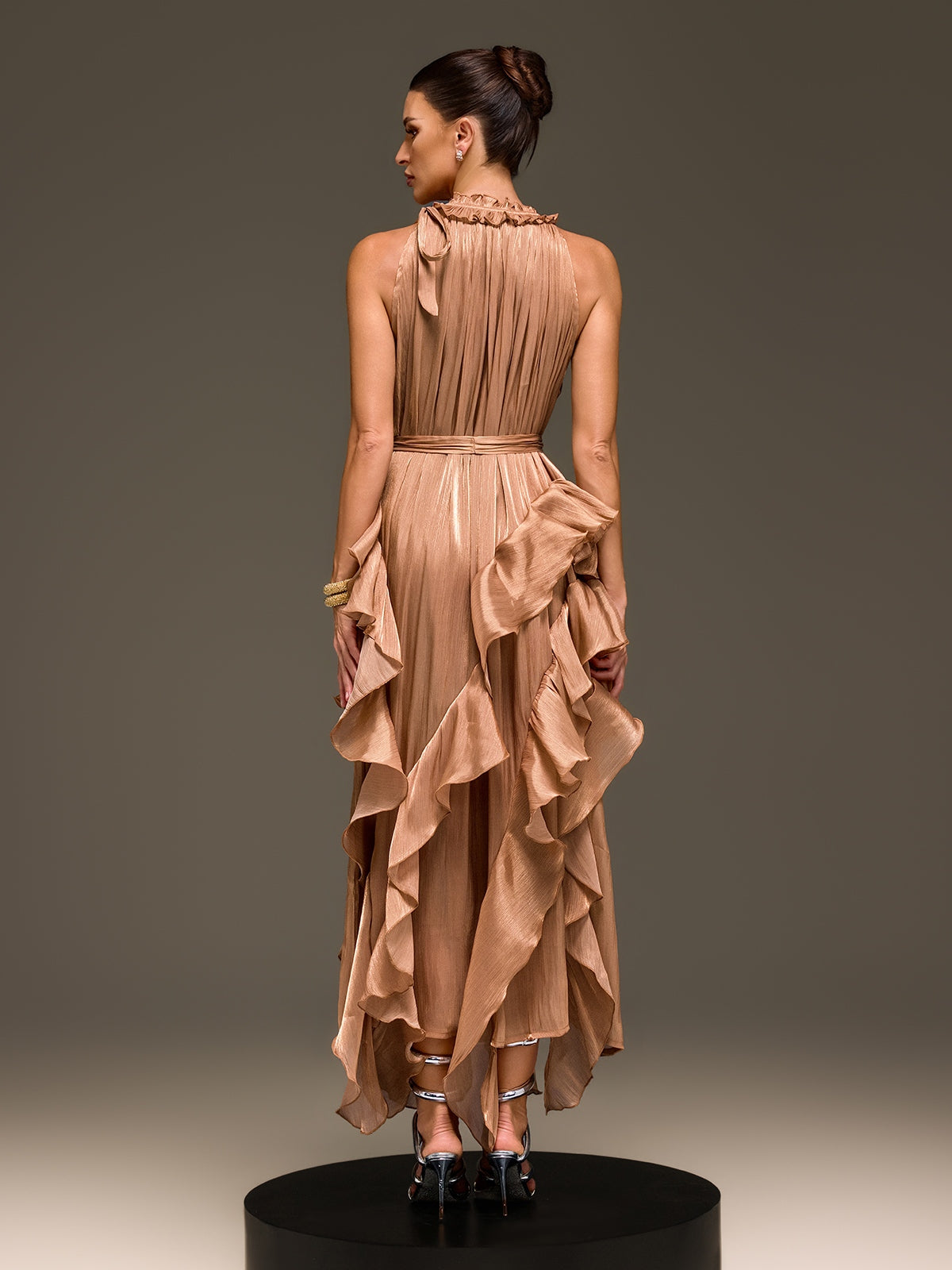 Iverdan Sleeveless Ruffle Maxi Dress