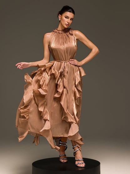 Iverdan Sleeveless Ruffle Maxi Dress