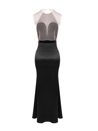 Ixaryn Backless Fringe Satin Maxi Dress