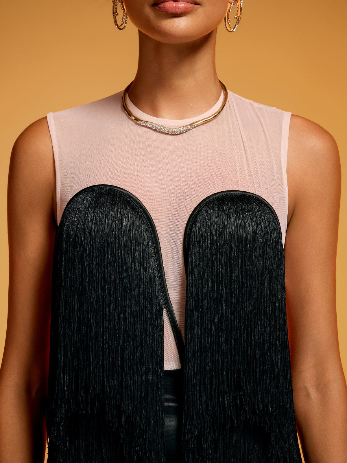 Ixaryn Backless Fringe Satin Maxi Dress