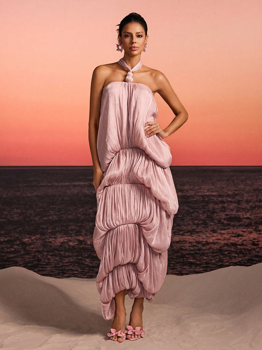 Rosstef Jalor Halterneck Bubble Maxi Dress - Modern Elegance