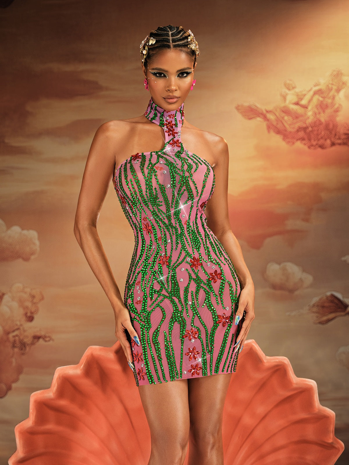 Rosstef Embellished Mesh Mini Dress