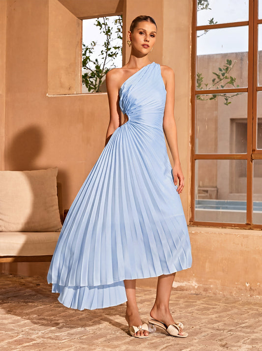 Rosstef Jasen One Shoulder Pleated Midi Dress