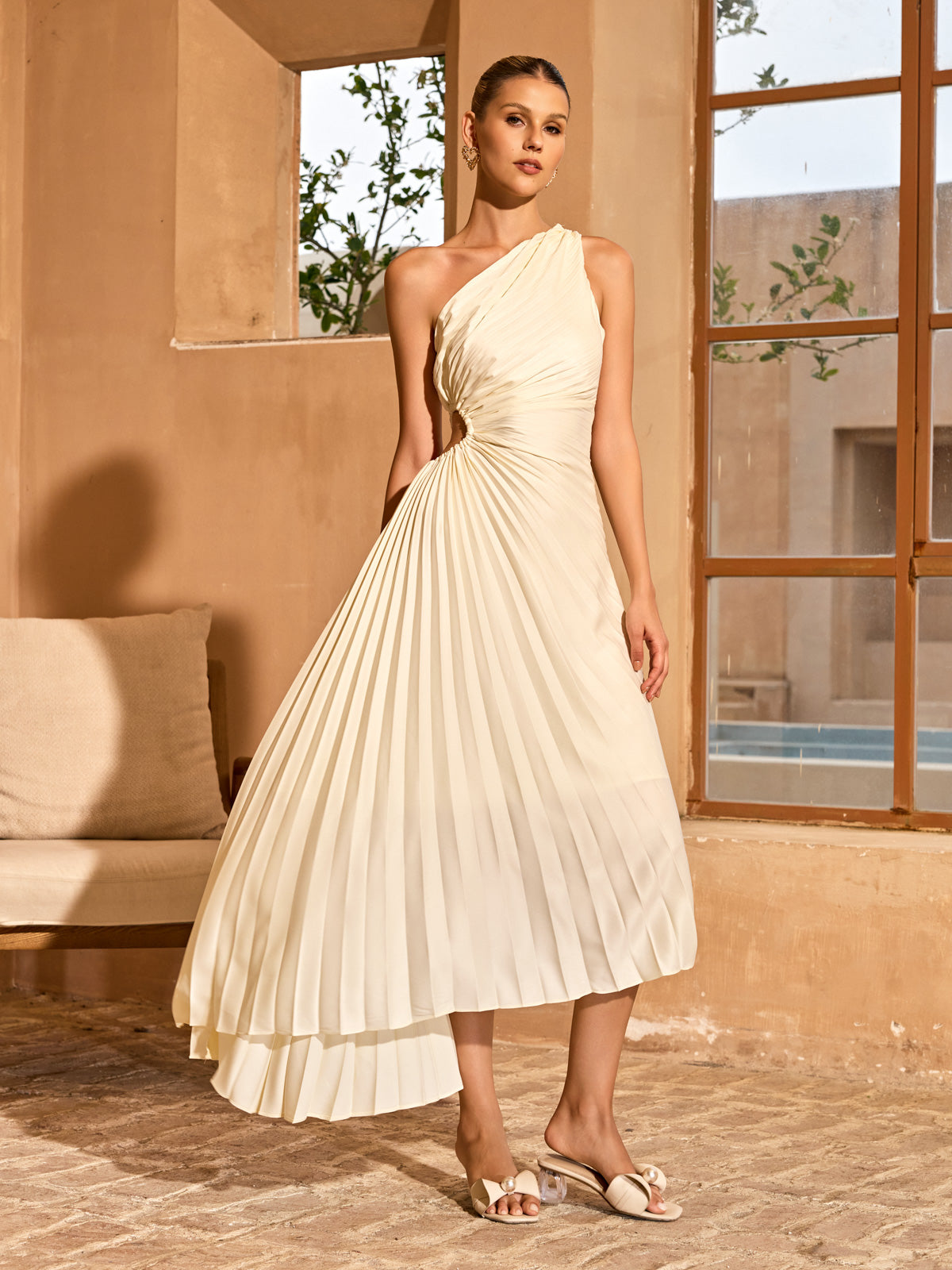 Rosstef Jasen One Shoulder Pleated Midi Dress