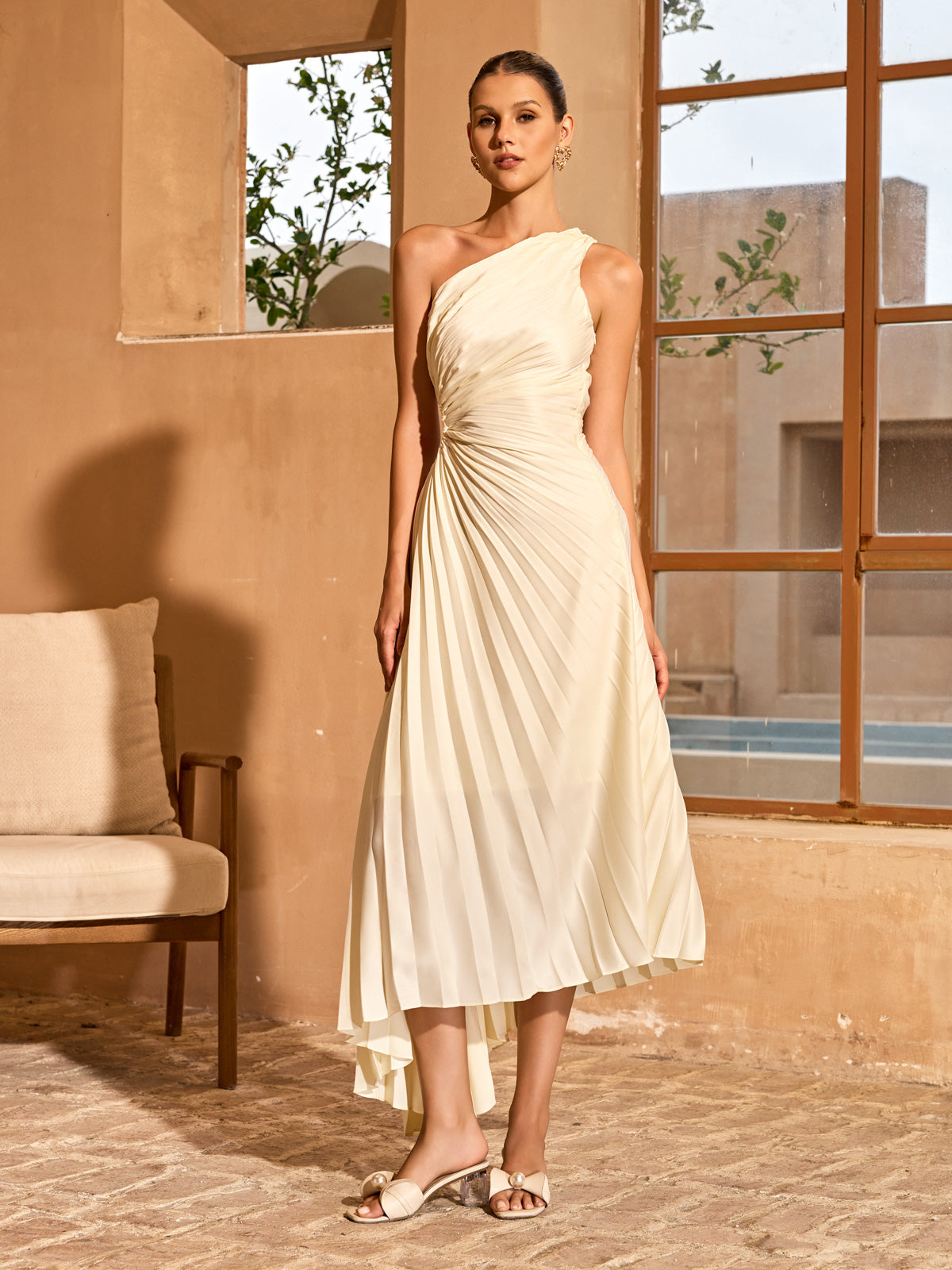 Rosstef Jasen One Shoulder Pleated Midi Dress