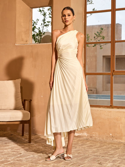 Rosstef Jasen One Shoulder Pleated Midi Dress