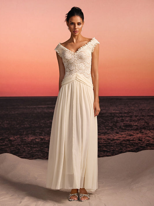 Rosstef V Neck Lace Maxi Dress