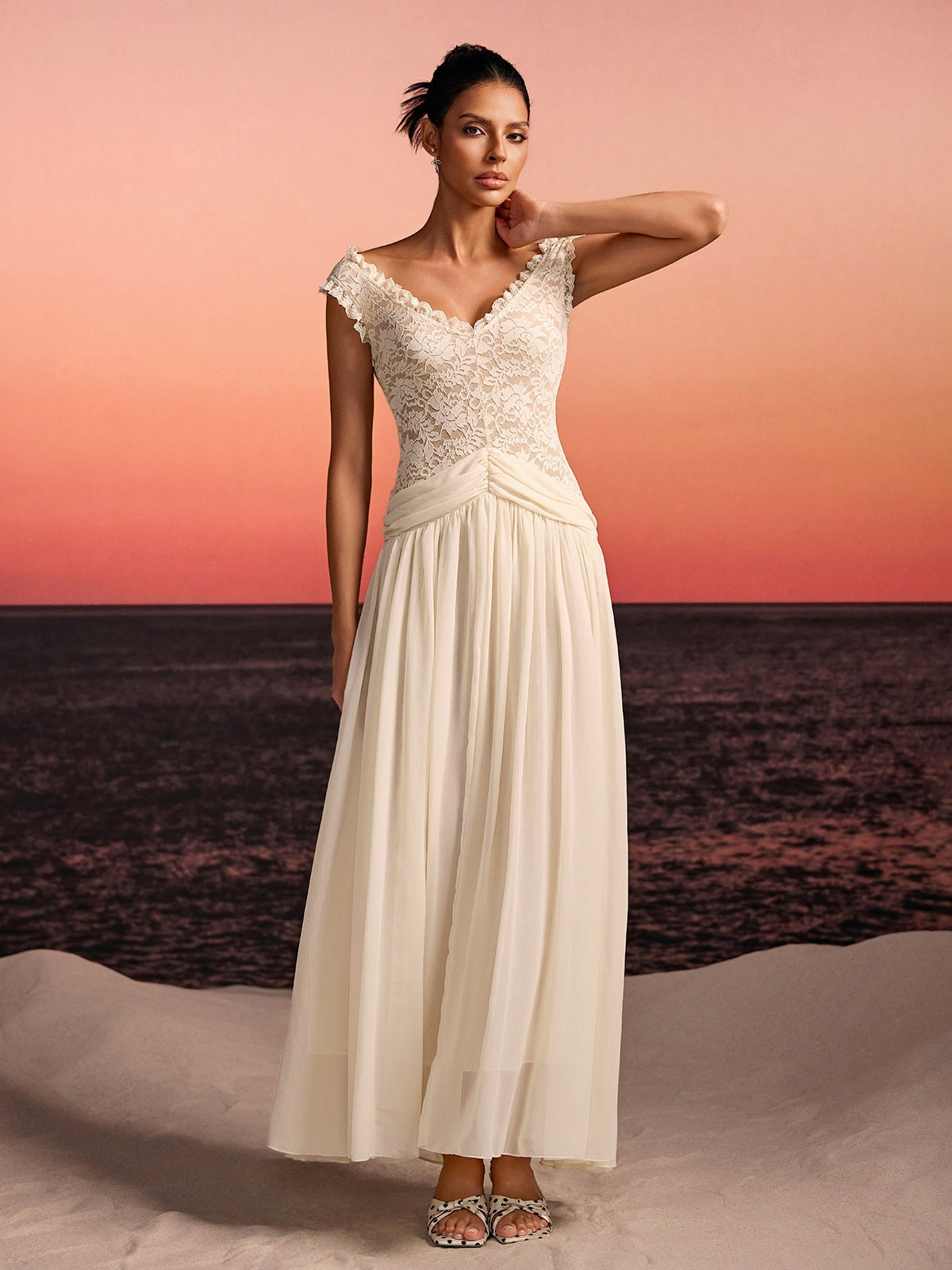 Javeth V Neck Lace Maxi Dress