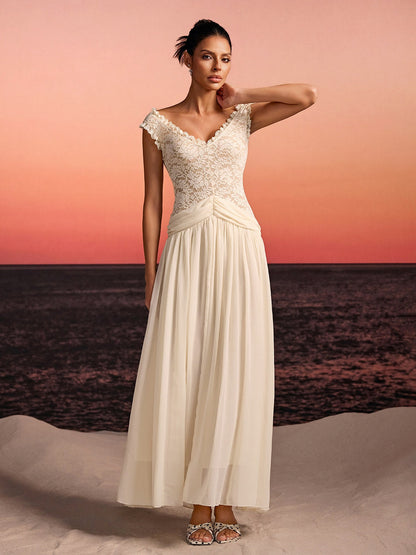 Javeth V Neck Lace Maxi Dress