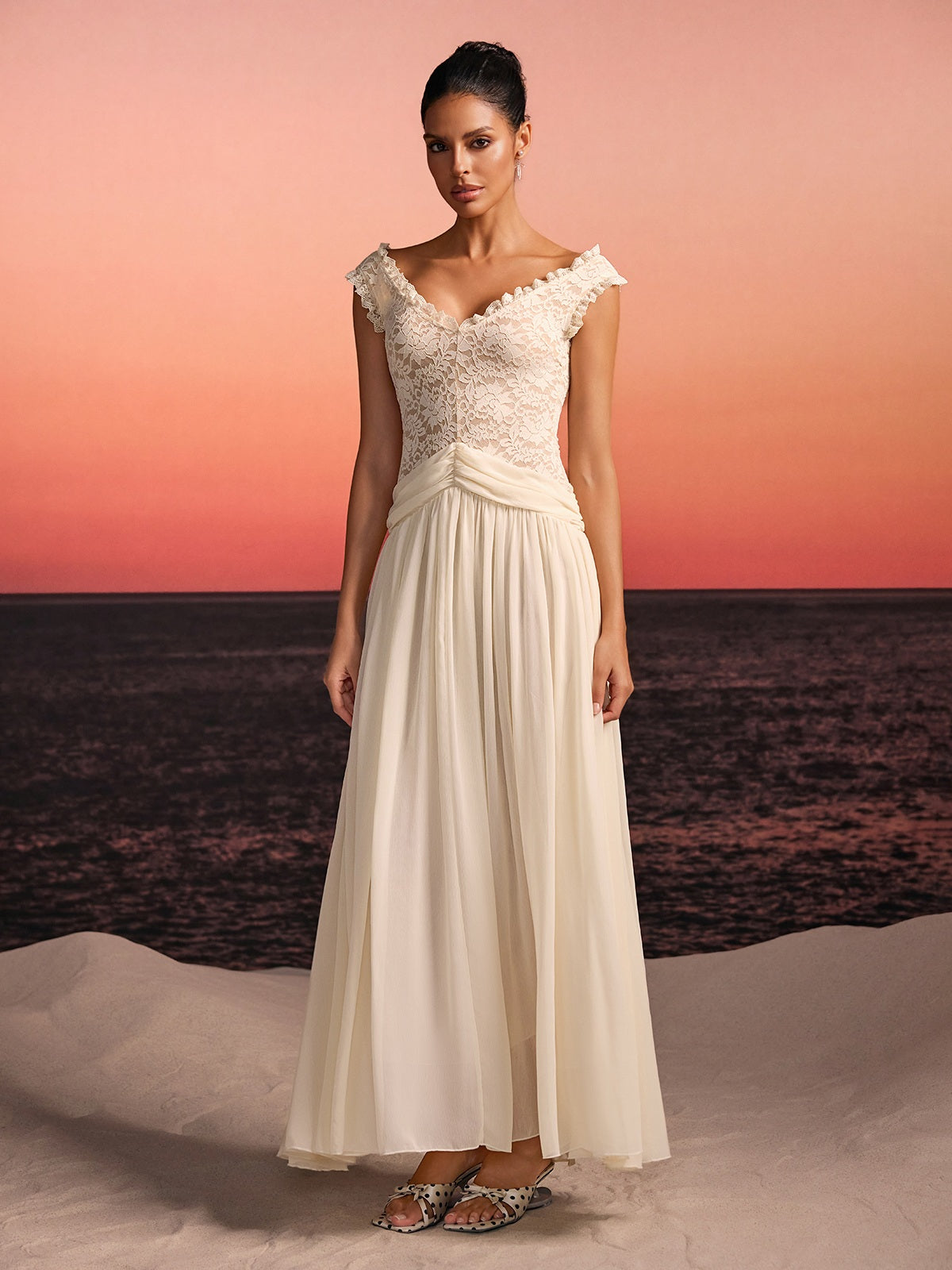Javeth V Neck Lace Maxi Dress