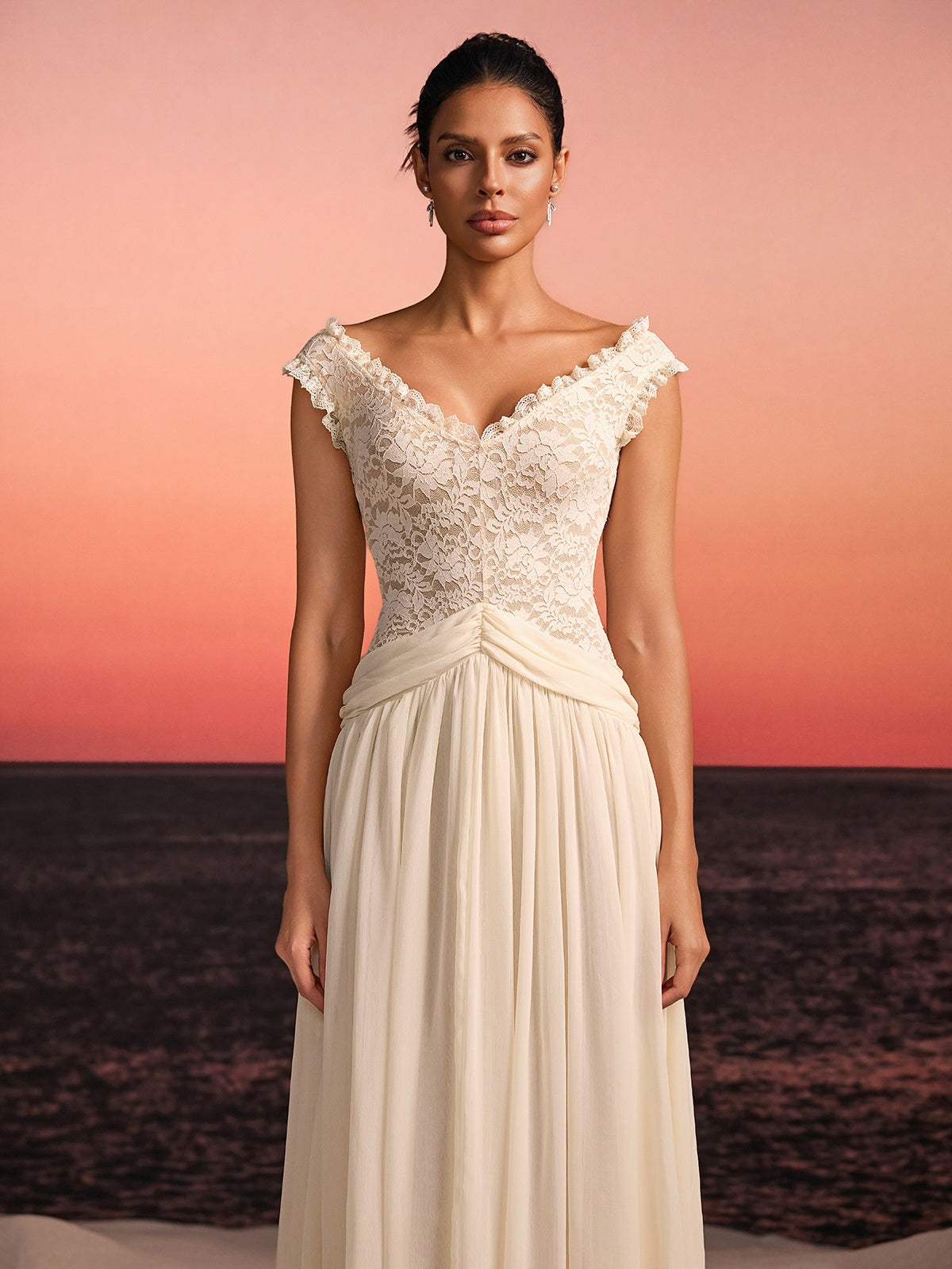 Javeth V Neck Lace Maxi Dress