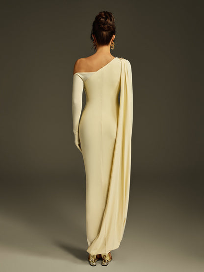 Jehiel One Shoulder Draped Maxi Dress In Butter Yellow