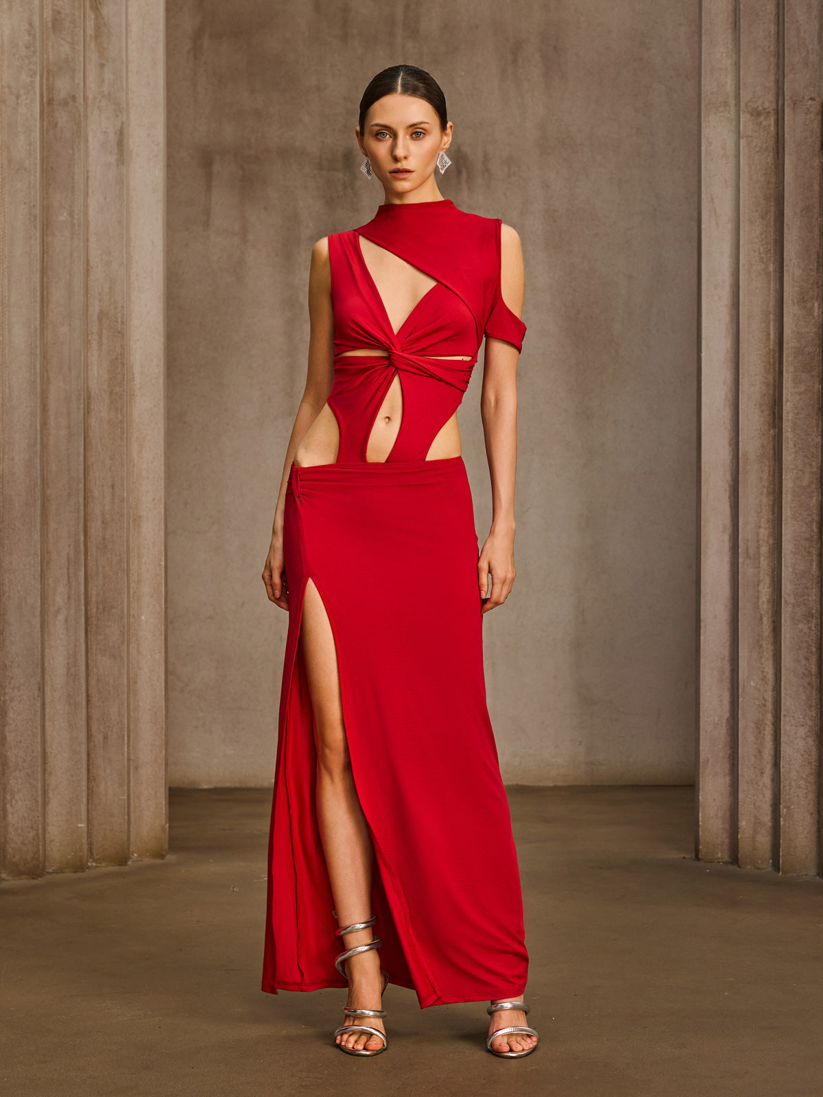 Jovirex Cutout Split Twisted Maxi Dress
