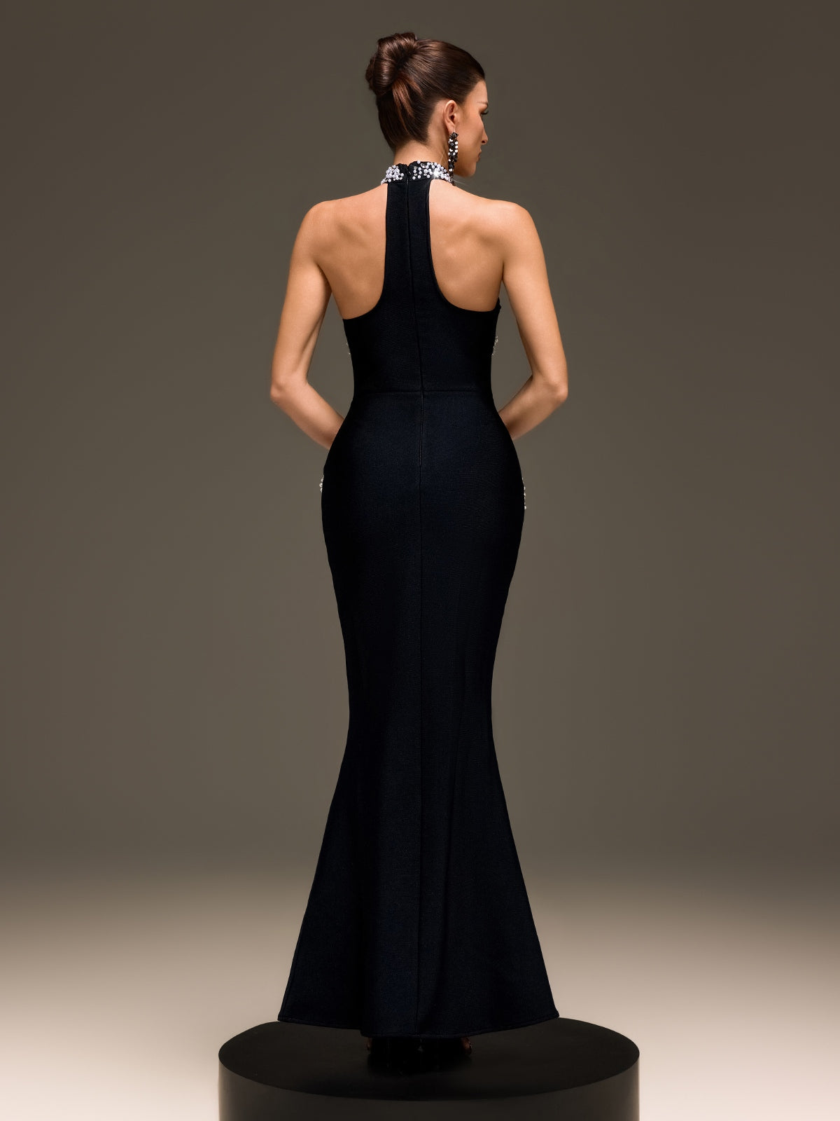 Kaevric Halterneck Pearl Bandage Maxi Dress