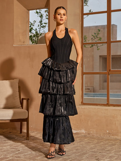 Karev Halterneck Tiered Maxi Dress