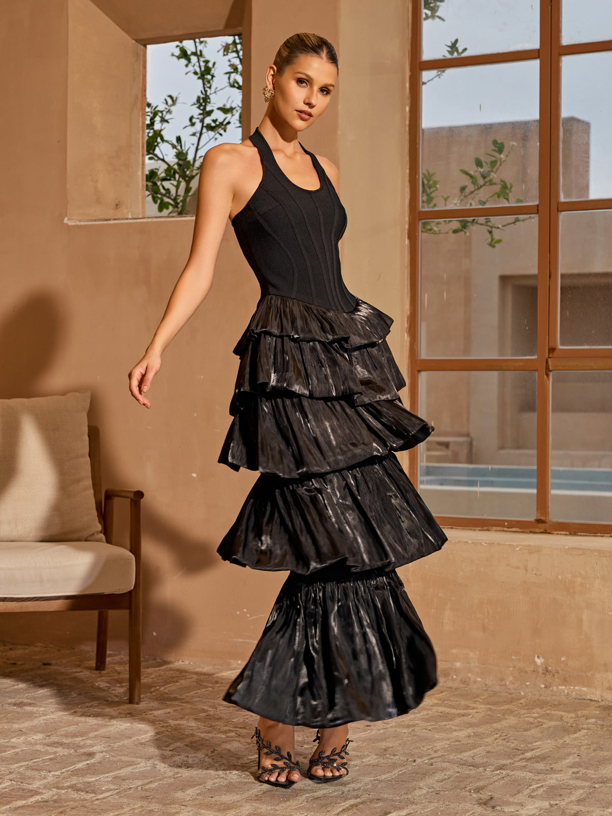 Karev Halterneck Tiered Maxi Dress