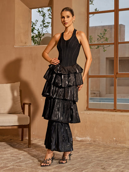 Karev Halterneck Tiered Maxi Dress