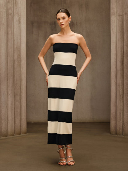 Katzent Strapless Stripe Maxi Dress