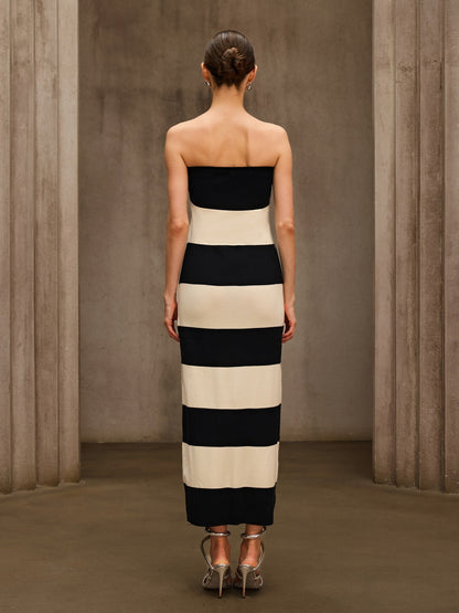 Katzent Strapless Stripe Maxi Dress