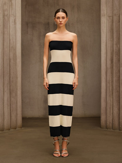Katzent Strapless Stripe Maxi Dress