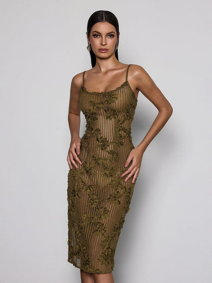 Rosstef Spaghetti Flower Midi Dress - Moda ve Elegansı Birleştiren