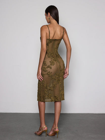 Rosstef Spaghetti Flower Midi Dress - Moda ve Elegansı Birleştiren