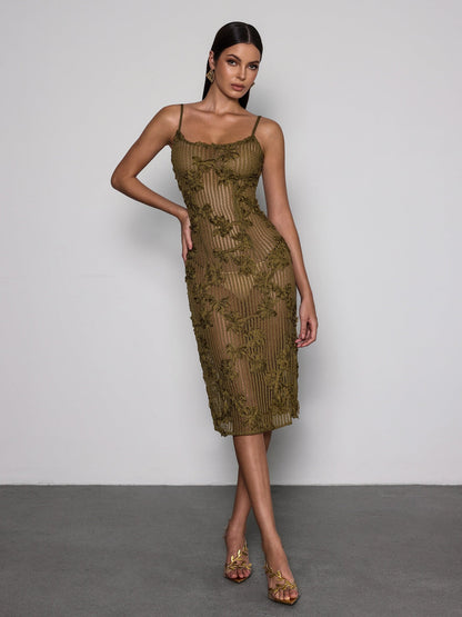 Rosstef Spaghetti Flower Midi Dress - Moda ve Elegansı Birleştiren