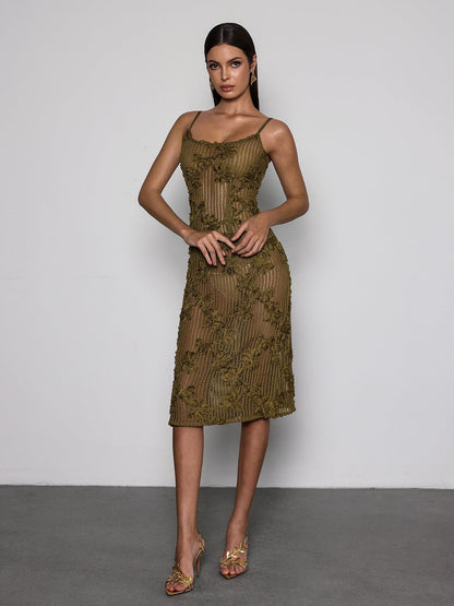 Rosstef Spaghetti Flower Midi Dress - Moda ve Elegansı Birleştiren