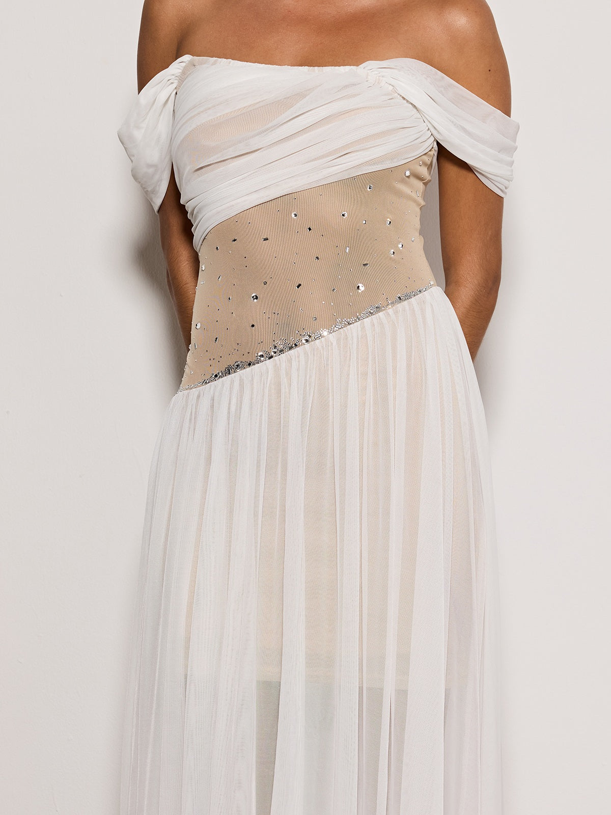 Kelvarith Off Shoulder Rhinestone Maxi Dress