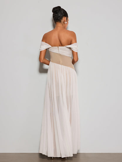 Kelvarith Off Shoulder Rhinestone Maxi Dress
