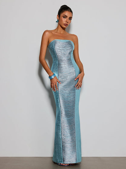 Kestil Strapless Fringe Maxi Dress