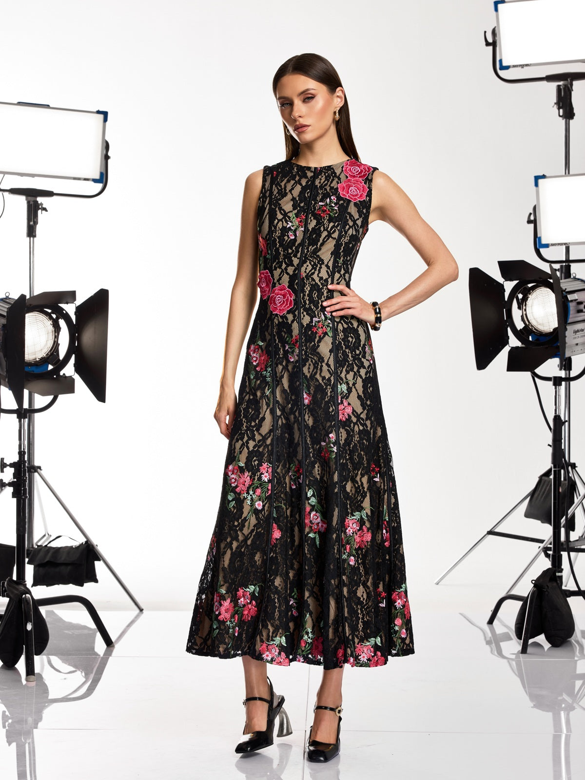 Kexvila Lace Floral Sequin Maxi Dress
