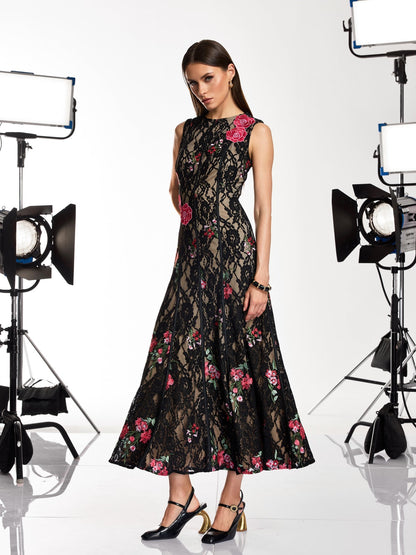 Kexvila Lace Floral Sequin Maxi Dress