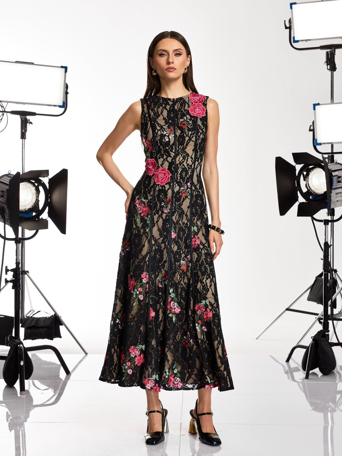 Kexvila Lace Floral Sequin Maxi Dress