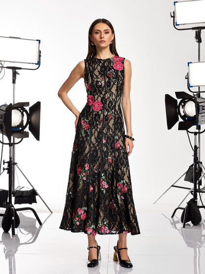 Kexvila Lace Floral Sequin Maxi Dress