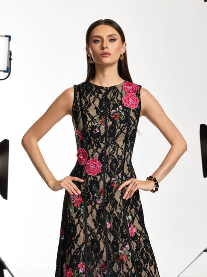 Kexvila Lace Floral Sequin Maxi Dress