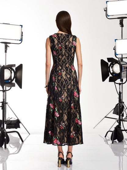 Kexvila Lace Floral Sequin Maxi Dress