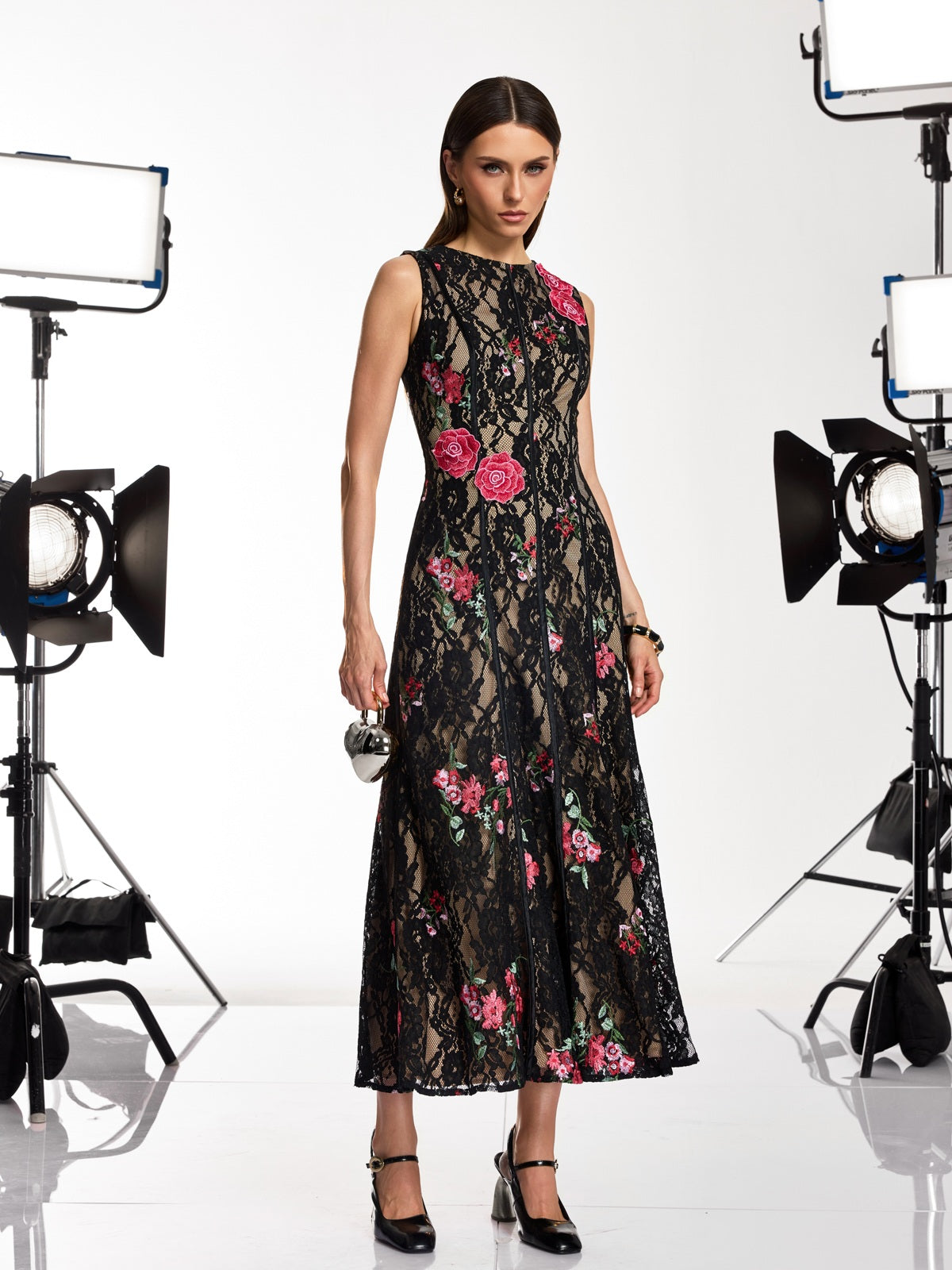 Kexvila Lace Floral Sequin Maxi Dress
