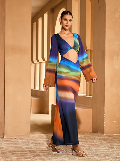 Kovra Backless Cutout Smudge Maxi Dress