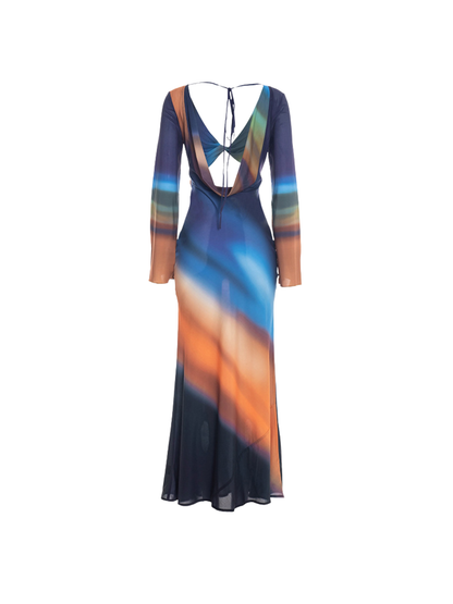 Kovra Backless Cutout Smudge Maxi Dress