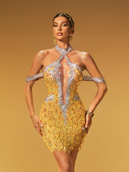 Rosstef Crystal Mesh Mini Dress