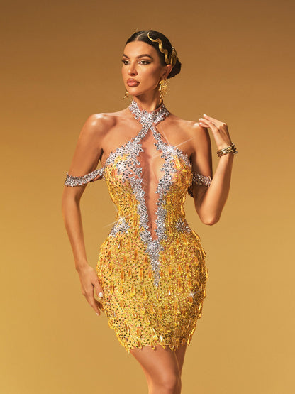 Rosstef Crystal Mesh Mini Dress