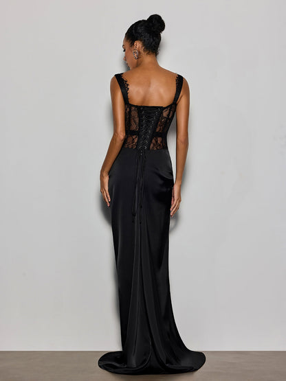 Lambdax Lace Split Bow Maxi Dress