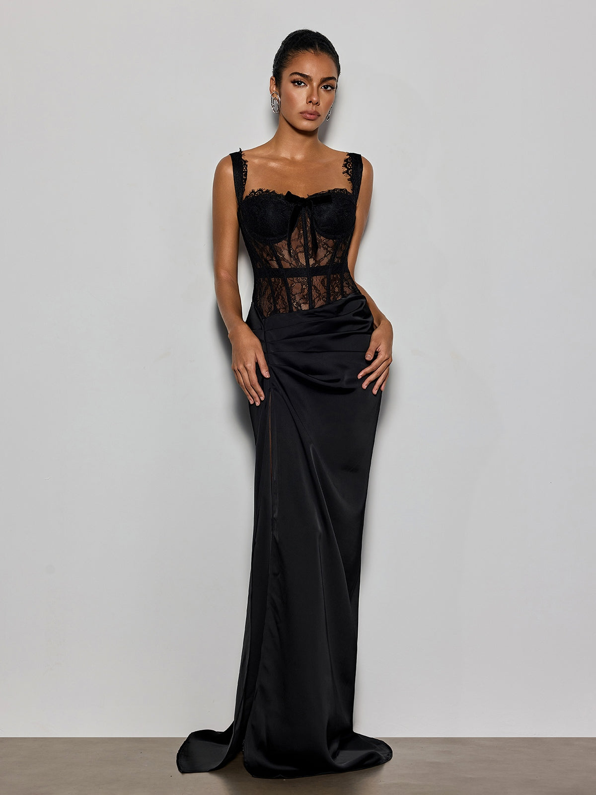 Lambdax Lace Split Bow Maxi Dress