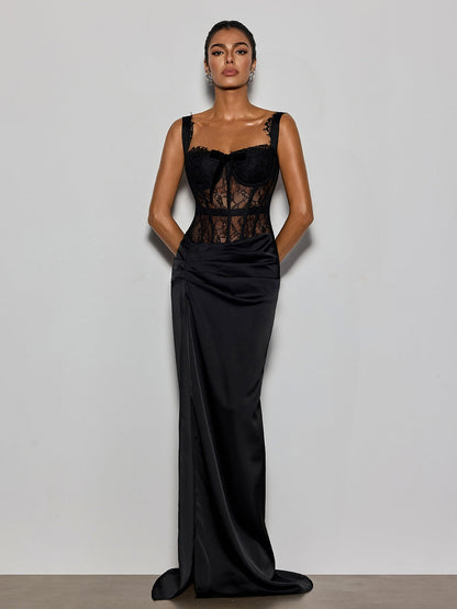 Lambdax Lace Split Bow Maxi Dress