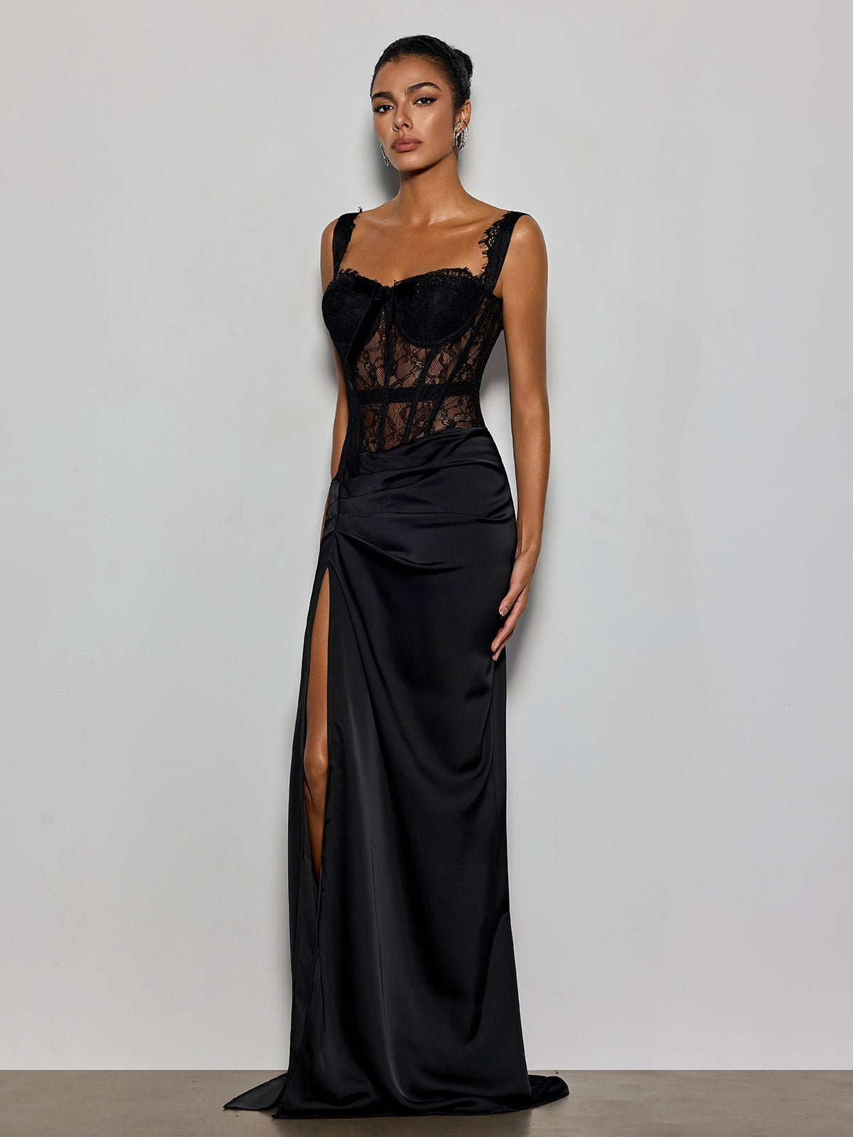 Lambdax Lace Split Bow Maxi Dress